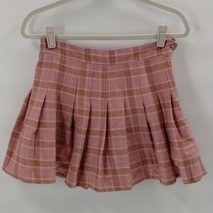 Prep girl plaid mini skirt school girl size small pink brown plaid